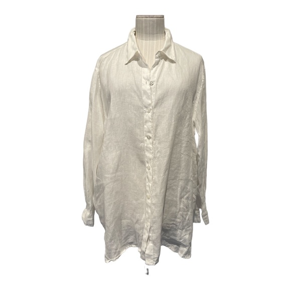 J. Jill Tops J Jill Linen Blouse White Classic Button Front Shirt